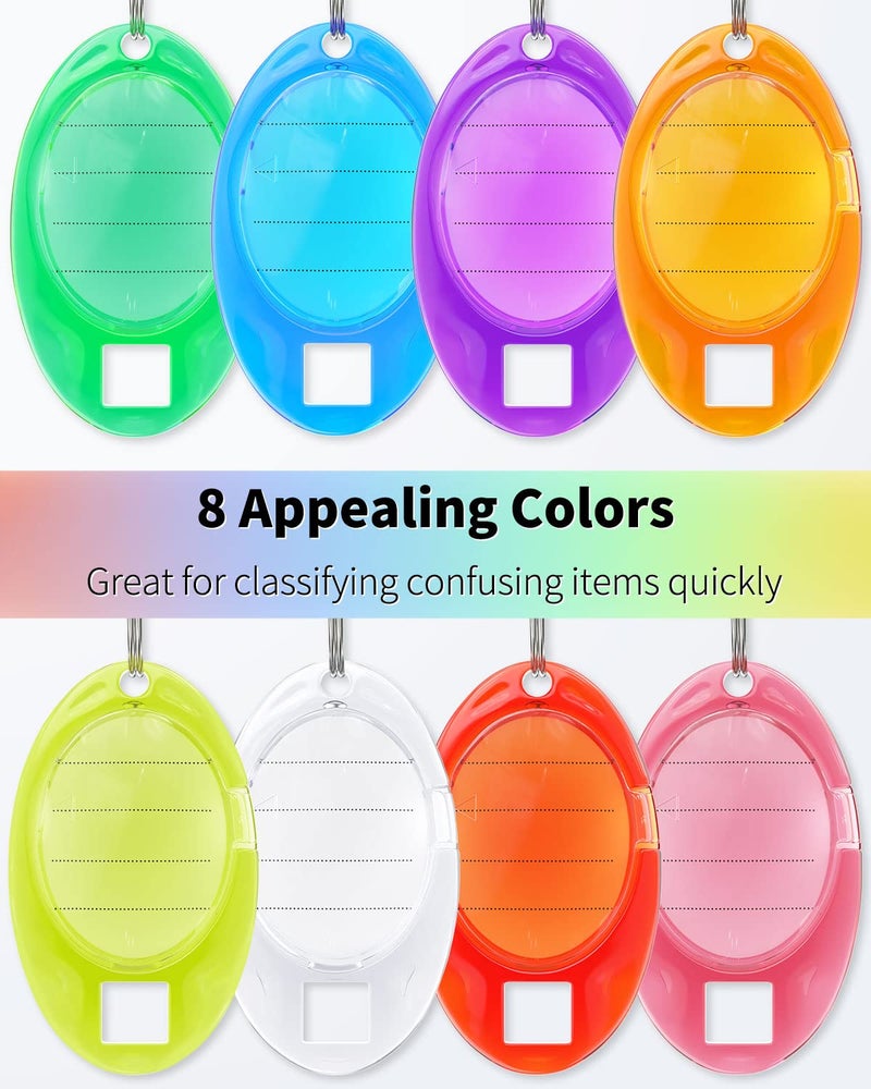 Uniclife 24 Pack Oval Key Tags Colorful Tough Plastic Key Chain Tags with Ruled Paper Labels Clear Windows and Split Rings Sturdy Item Identifiers, 8 Colors - Image 2